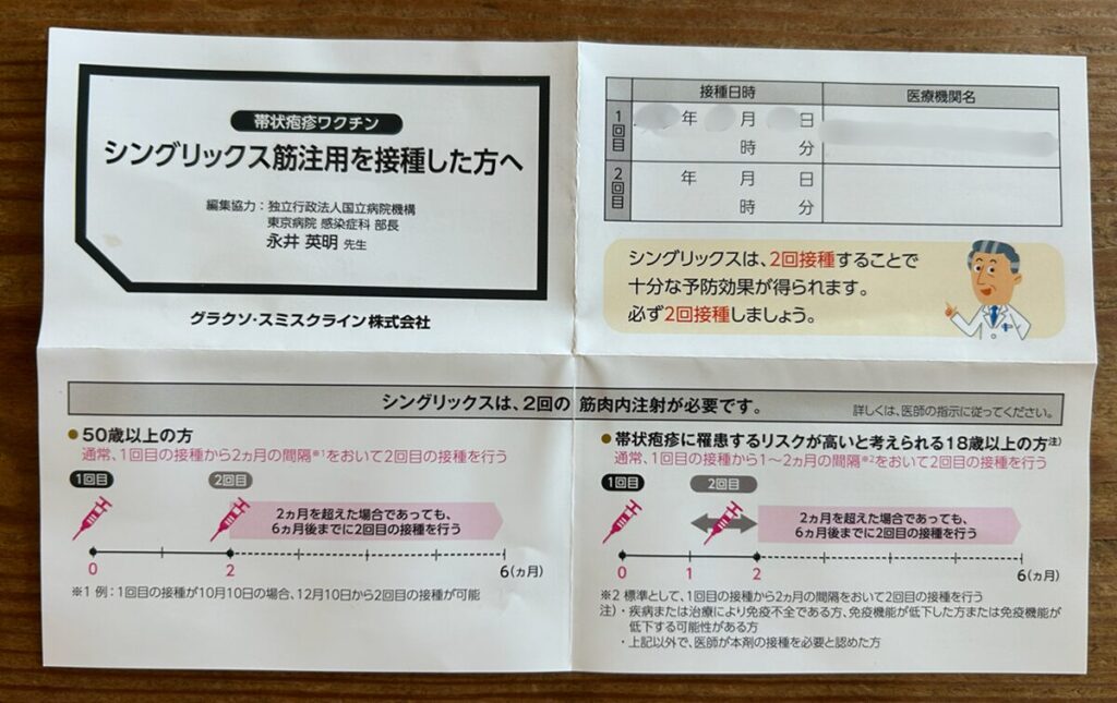 帯状疱疹ワクチンパンプレット表面